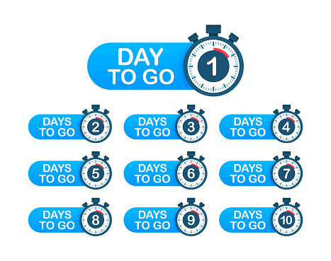 Days countdown. Days to go 1 2 3 4 5 6 7 8 9 10. The days left badges set. Product limited promo. Vector illustration