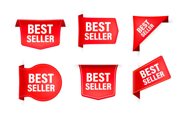 Red ribbon with text best seller. Banner ribbon label best seller vector art illustration
