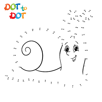 Connect The Dots and Draw Cute Cartoon snail. Educational Game for Kids. Vector Illustration.