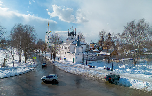 Svyato-Troitskiy Zhenskiy Monastyr  in Murpon in sunny winter day in Russian town of Golden Ring  (landmarks of Russian cultire odf medieval - Architecture and museums of  area about 200 km distance from Moscow
