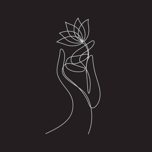 handhalten lotus seerose in kontinuierlicher linienzeichnung - lotus water lily isolated lily stock-grafiken, -clipart, -cartoons und -symbole