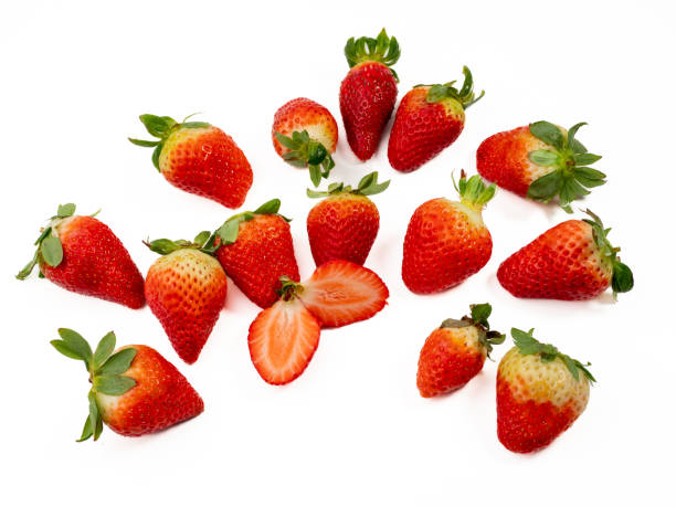istock Ripe juicy strawberry isolated on white background. 1472150265