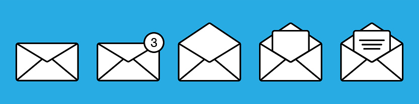 Mail vector icon. The letters in envelopes. The unread message. A new message. An e-mail. A busyness letter. Reading the mail. Checking the post