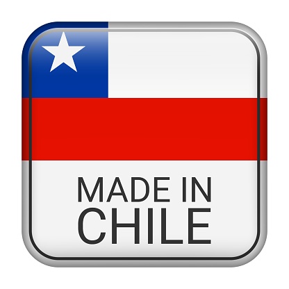 Made in Chile badge vector. Sticker with stars and national flag. Sign isolated on white background.