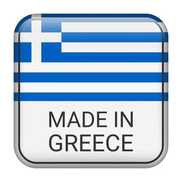 Vector illustration of Made in Greece badge vector. Sticker with stars and national flag. Sign isolated on white background.