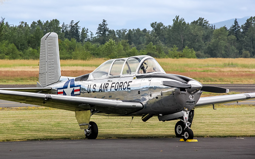 The image shows a US Air Force Beechcraft T-34 \