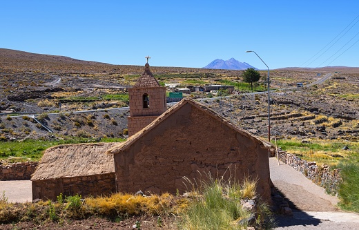 Socaire, Chile, December 2, 2018: Church in this small Andean village 3,500 meters above sea level.