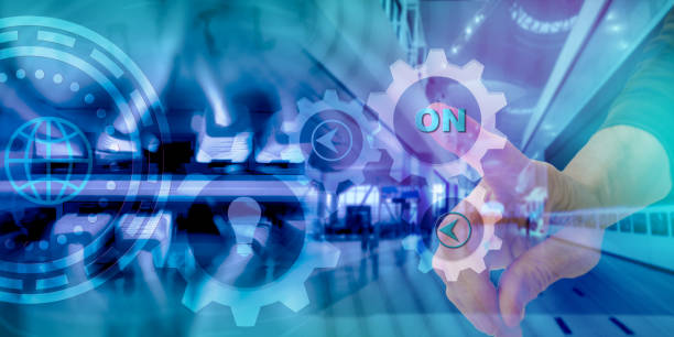 istock ON button Automation technology and smart industry concept on blurred abstract background. 1472161716