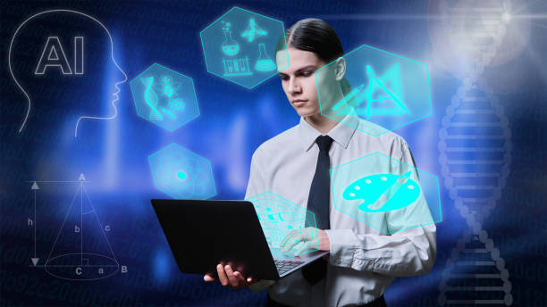 istock Young male using laptop ai for learning getting online education 1472164015