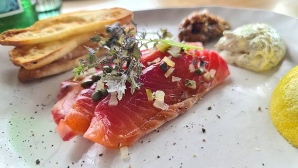 istock Modern Australian cuisine restaurant dish salmon gravlax 1472165406