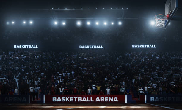 Professional basketball arena in 3D. Professional basketball arena 3D rendering. Arena are full of fans. floor fan stock pictures, royalty-free photos & images