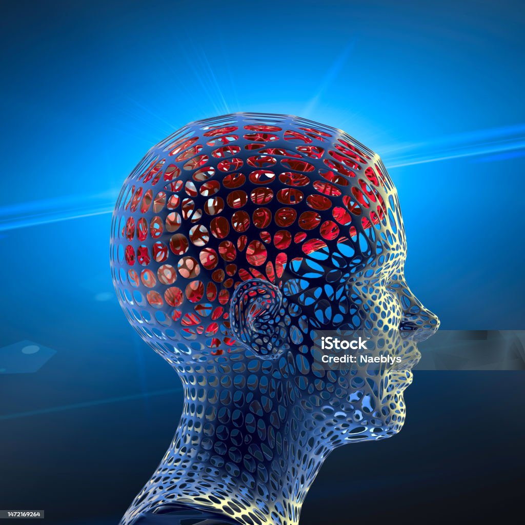 Memory lapses, forgetting things, degenerative disease. Brain problems. Parkinson and alzheimer desease. Mental health Memory lapses, forgetting things, degenerative disease. Brain problems. Parkinson and alzheimer desease. Mental health. Stroke, synapses and neurons interaction. Face, side view. 3d rendering Parkinson's Disease Stock Photo