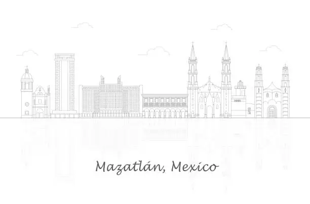 Vector illustration of Outline Skyline panorama of city of Mazatlan, Mexico