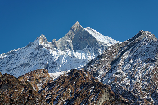 Ama Dablam (6856m) peak near the village of Dingboche in the Khumbu area of Nepal, on the hiking trail leading to the Everest base camp