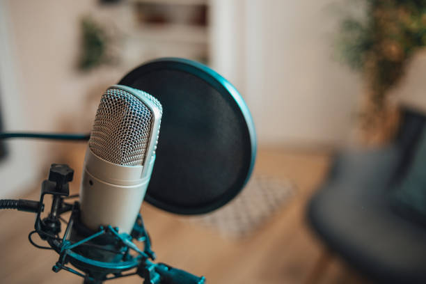 A home studio for recording podcasts stock photo