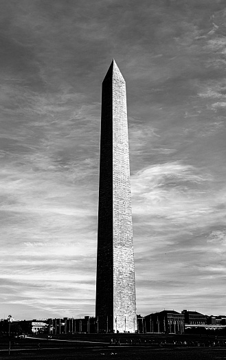 The Washington Monument is an obelisk-shaped building, on the National Mall in Washington, D.C., built to commemorate George Washington, commander-in-chief of the Continental Army in the American Revolutionary War and the first President of the United States.