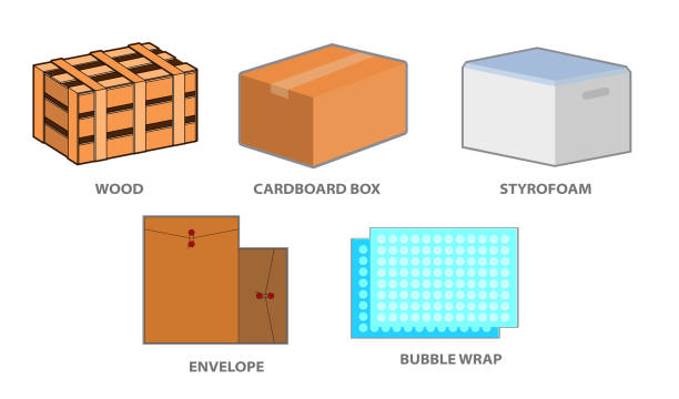 type of packaging a type of packaging realistic isolated on white - 3d illustration polystyrene box stock illustrations