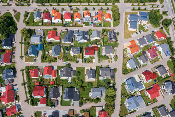 istock Neighborhood, aerial view 1472181206