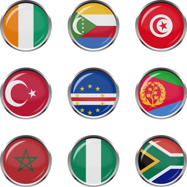 afrikanische flagge button symbol vektor materialsatz,elfenbeinküste,komoren,türkei,tunesien,kap verde,eritrea,marokko,nigeria,südafrika - south africa flag africa south african flag stock-grafiken, -clipart, -cartoons und -symbole