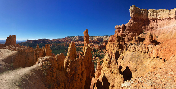 Panoramic view of the hoodoos and rock formations of Bryce Canyon National Park