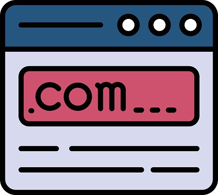 Tld .com register stock, Domain Registrar illustration, commercial domain registration concept, dot com domain url vector Icon design, Cloud computing and Web hosting services Symbol,