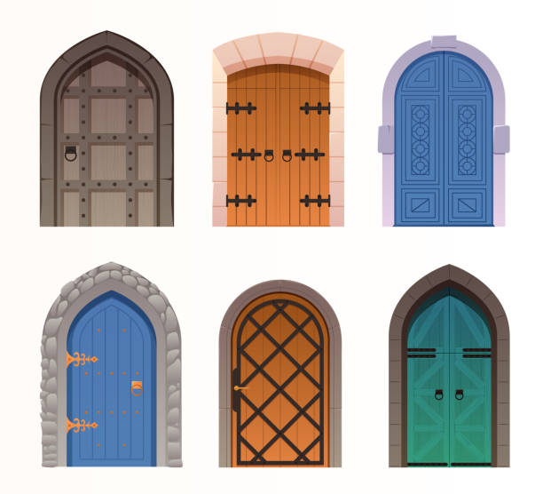 istock Cartoon set of medieval castle door 1472196956