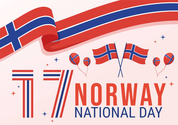 ilustrações, clipart, desenhos animados e ícones de dia nacional da noruega em 17 de maio ilustração com bandeira norueguesa e celebração de feriados em desenho animado plano desenhado à mão para modelos de página de destino - norwegian flag norway flag freedom