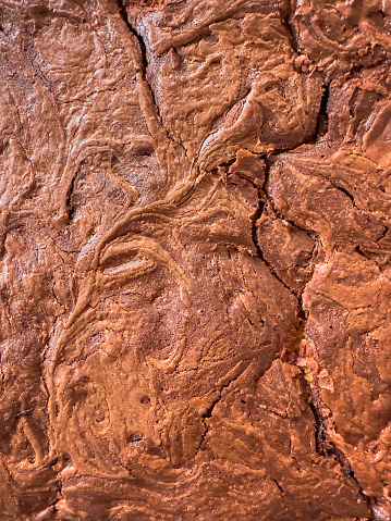 Full frame texture of a freshly baked brownie.