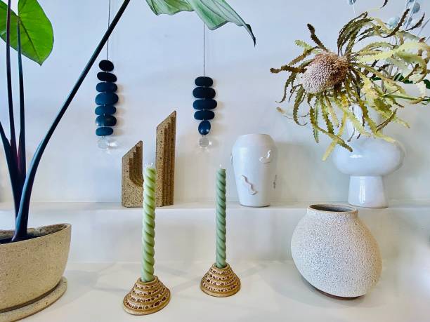 istock Interior Ceramics, Candles & Plants on Shelf 1472207183