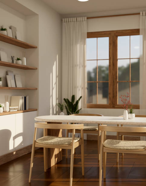 istock Empty space on minimal dining table with decor in cozy minimal dining room 1472213339