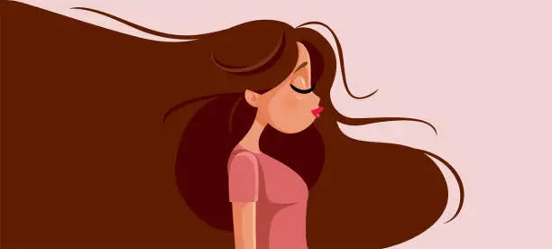 Vector illustration of Beautiful Girl with Long Healthy Hair Vector Cartoon Illustration