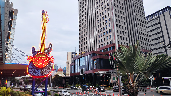 Jakarta, Indonesia  - January 29, 2023: Hard Rock Cafe Jakarta, Located at Pacific Place.