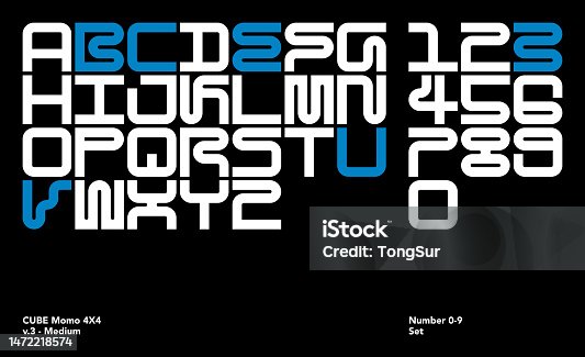 istock Abstract alphabet letters font design, Cube Mono 4X4 V.3 - Medium 1472218574