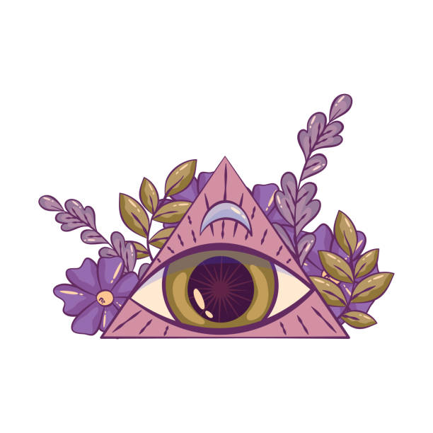 istock Enlightened eye in pyramid with flower isolated. Esoteric symbol religious all seeing eye with eyelashes. Ezoterk pyramid occult symbol. Vector illustration 1472225358