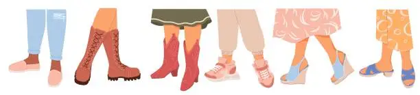 Vector illustration of Female footwear of different types vector illustration