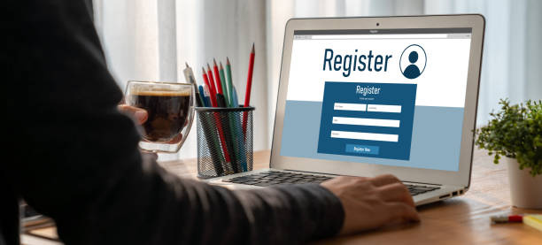 Online registration form for modish form filling Online registration form for modish form filling on the internet website register stock pictures, royalty-free photos & images