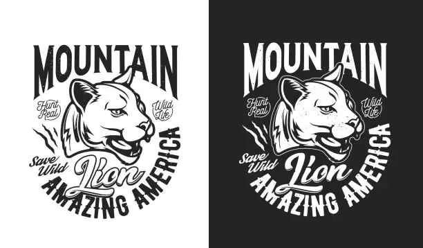 Vector illustration of Mountain lion mascot, t-shirt print, hunting sport