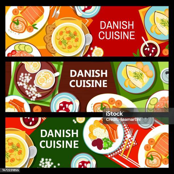 Denmark Language Menu Danish Cuisine Meals Menu Horizontal Banners Stock Illustration ...
