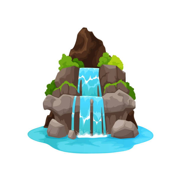 ilustrações, clipart, desenhos animados e ícones de cascata de água dos desenhos animados, cachoeira isolada da selva - waterfall backgrounds heaven nature