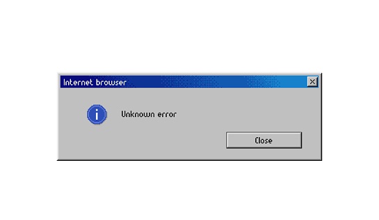 Unknown Error message window, computer system failure popup message, vector pc warning screen. Internet browser or website runtime unknown error window message with close button