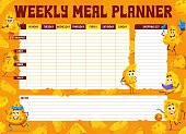 istock Weekly meal planner, cartoon cheese characters 1472232222