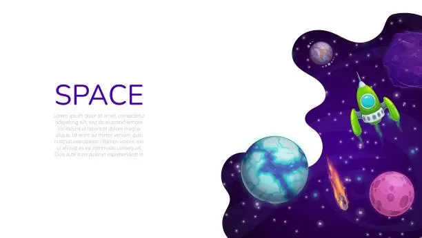 Vector illustration of Landing page space, cartoon galaxy space planets