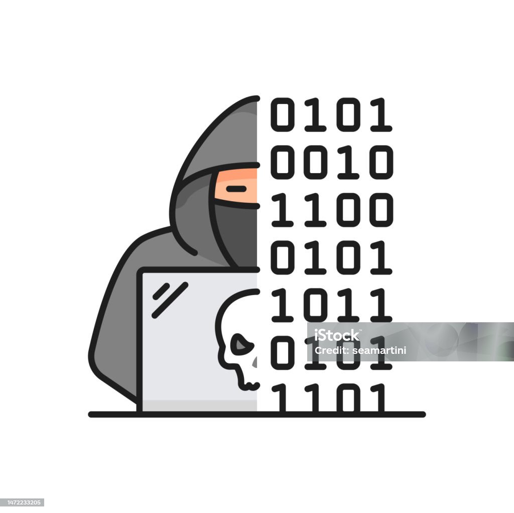 Professional Hacker Using Laptop Planning Attack Stock Illustration ...