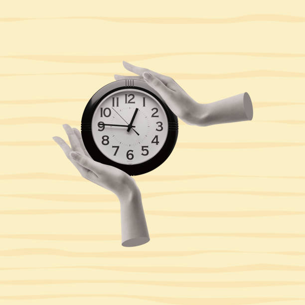 istock Contemporary collage of hands holding clock. 1472238082