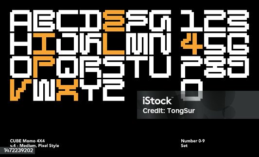 istock Abstract alphabet letters font design, Cube Mono 4X4 V.4 - Pixel style Medium 1472239202