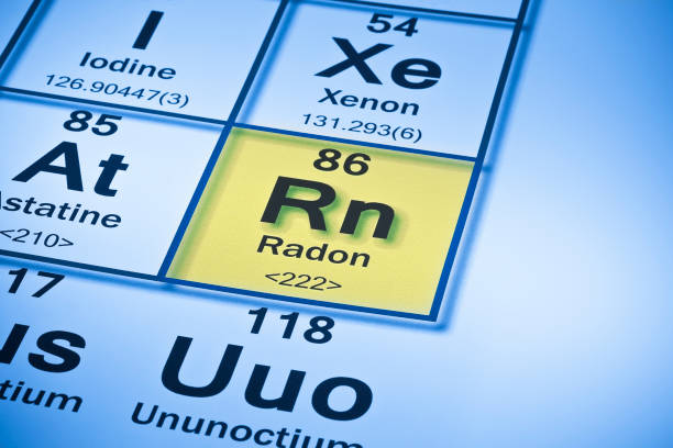 radon gas periodic table concept with the mendeleev periodic table of the elements - radium imagens e fotografias de stock