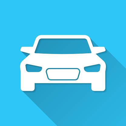 Mobil Tampak Depan Ikon Dengan Latar Belakang Biru Desain Datar Dengan