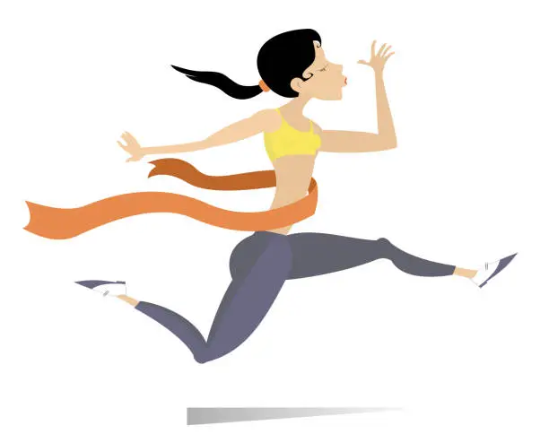 Vector illustration of Running woman, winner ribbon