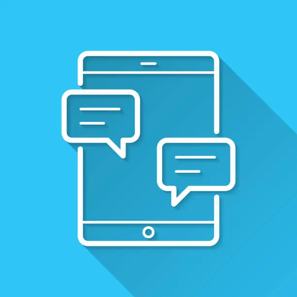 Vector illustration of Tablet PC with chat bubbles. Icon on blue background - Flat Design with Long Shadow