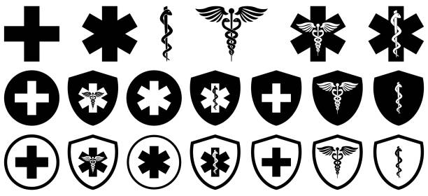 Hospital and emergency vector icon set, collection of medical symbols isolated on white background - ilustração de arte vetorial